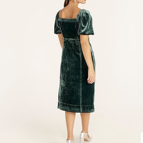 J. Crew Puff Sleeve Velvet Button Front Dress - Picture 3 of 12
